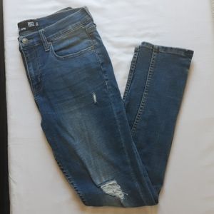Distressed Skinny Tapered Blue Jeans